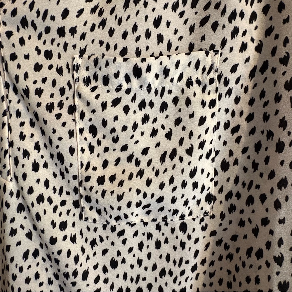 Pleione Women's Blouse Sz Medium Black & Cream Dotted Pullover Long Sleeve Work - Picture 5 of 6
